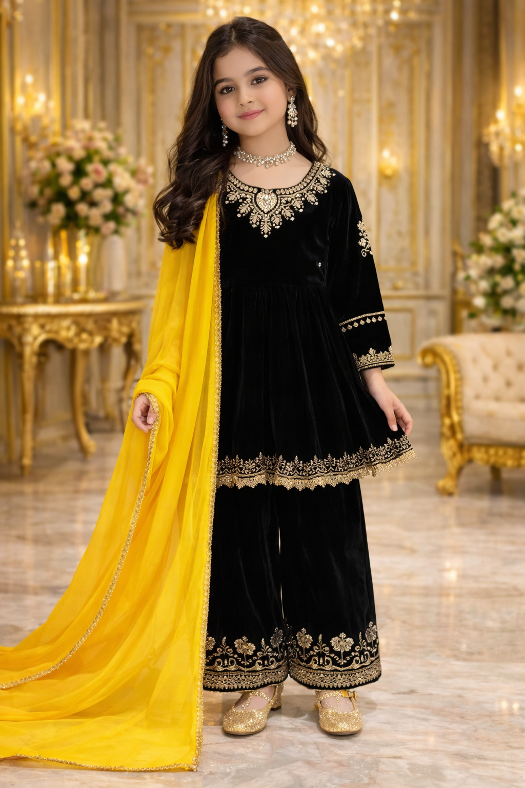 Black Velvet Embroidery Work Wedding Wear Readymade Salwar Suit For Girls | UV Royal Silks
