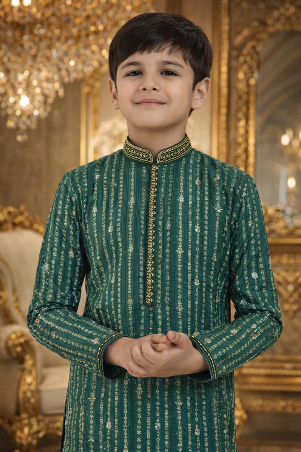 UV Royal Silks Multi Color Cotton Jacquard Work Festival Wear Readymade Kids Kurta Pajama