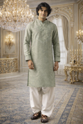 UV Royals Pista Green Jacquard Kurta Pajama Set Festive & Wedding Wear for Men
