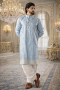 UV Royal Silks Sky Blue Embroidered Kurta