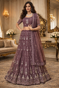 UV Royal Silks Net Lehenga Choli with Thread Embroidery, Mirror & Zarkan Work | Designer Bridal Lehenga