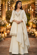 Cream Cosmos Gold Zari Silk Mirror Work Party Wear Readymade Kids Sharara Suit | UV Royal Silks