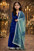 Dark Blue Viscose Velvet Printed Work Party Wear Readymade Plazzo Suit