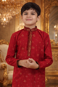 UV Royal Silks Red Cotton Jacquard Work Festival Wear Readymade Kids Kurta Pajama