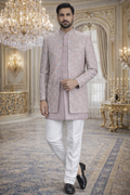 UV Royal Silks Blush Pink Jacquard Indo Western Sherwani Style Jacket with Kurta  for Men
