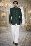 UV Royals Dark Green Jacquard Indo Western Jacket  Wedding & Festive Wear for Men