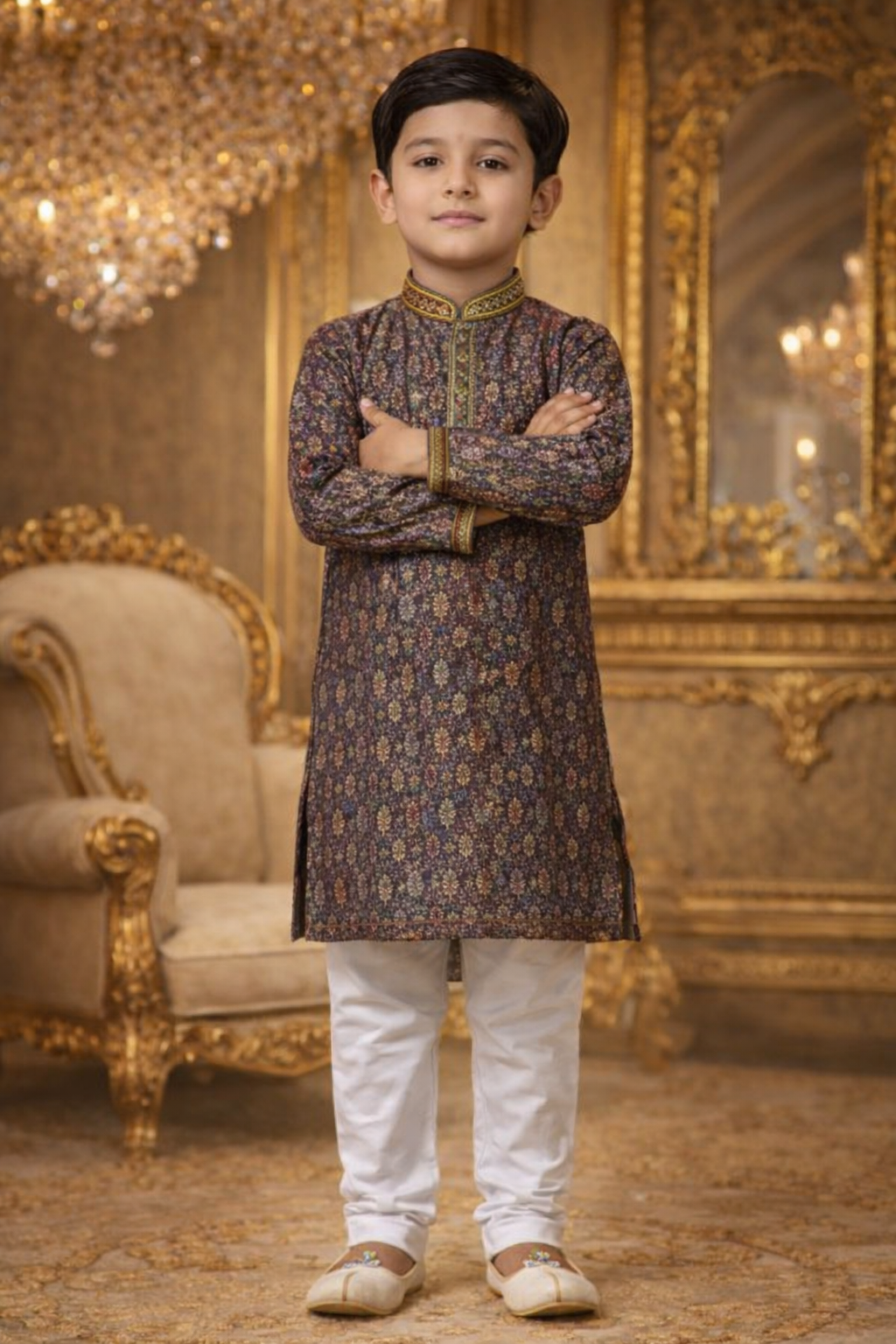 UV Royal Silks Multi Color Cotton Printed Work Occasional Wear Readymade Kids Kurta Pajama