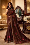 Fancy Thread and Zari Embroiderey with Lace Border Saree woth Blouse