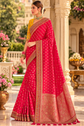 UV Royal Silks Red Silk Jacquard Woven Saree with Embroidery Lace Border