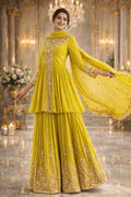 UV Royal Silks Lime Green Georgette Beads Work Wedding Wear Readymade Palazzo Suit