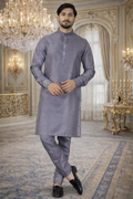UV Royals Grey Silk Blend Kurta Pajama Set Festive & Wedding Wear for Men