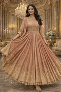 UV Royal Silks Dusty Rose Chinon Embroidery Work Wedding Wear Readymade Anarkali