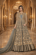 UV Royal Silks Grey Butterfly Net Salwar Kameez with Heavy Thread, Zari, Sequence & Diamond Work
