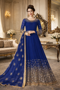 UV Royal Silks Blue Georgette Embroidered Salwar Kameez with Matching Dupatta | Designer Party Wear Suit