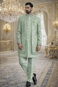 UV Royals Pista Green Embroidered Sherwani Set Wedding & Festive Wear for Men