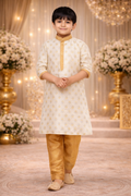 Diwali Wear White Printed Work Dupion Silk Kids Kurta Pajama | UV Royal Silks
