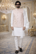 UV Royals Peach Nehru Jacket Kurta Pajama Set Festive & Wedding Wear for Men