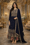 UV Royal Silks Navy Blue Georgette Embroidery Work Festival Wear Readymade Anarkali Suit