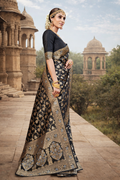 UV Royal Silks Black Banarasi Silk Jacquard Woven Saree with Designer Blouse
