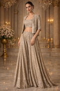 UV Royal Silks Gold Georgette Embroidery Work Party Wear Readymade Indo-Western Palazzo Suit