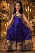 UV Royal Silks Blue Soft Silk Zari Border Festival Wear Readymade Gown