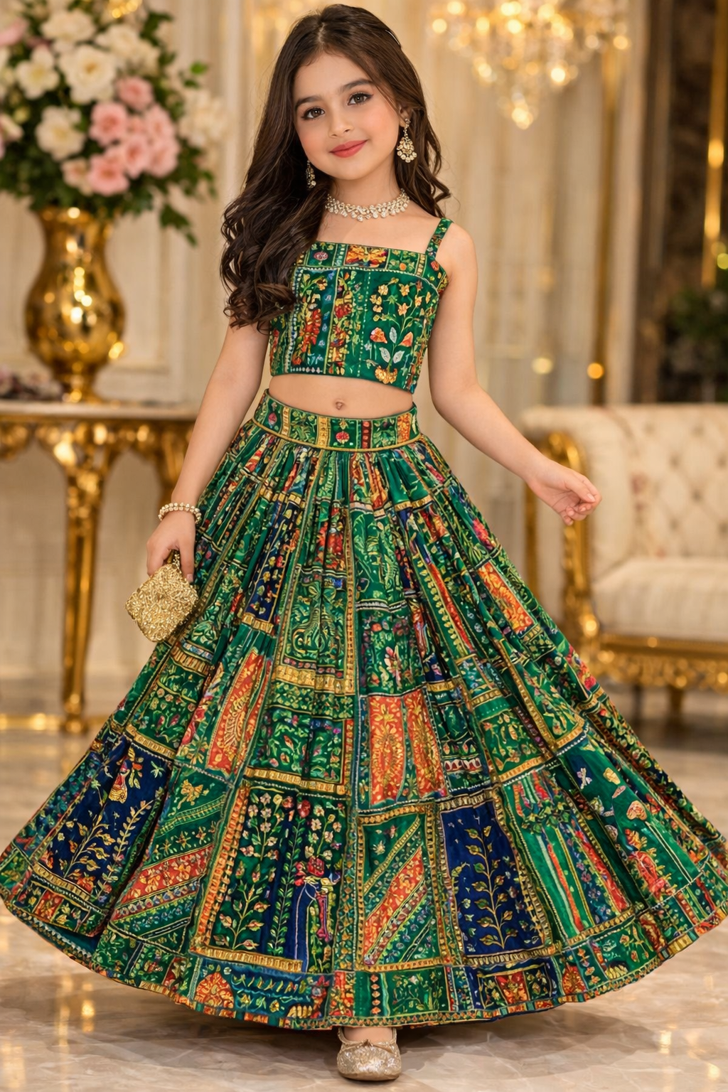 Multi Color Mun Mun Silk Printed Work Festival Wear Readymade Kids Lehenga Choli | UV Royal Silks