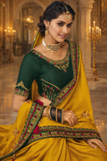 UV Royal Silks Lime & Green Satin Georgette Saree with Heavy Thread Embroidery
