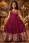 UV Royal Silks Maroon Soft Silk Zari Border Festival Wear Readymade Gown