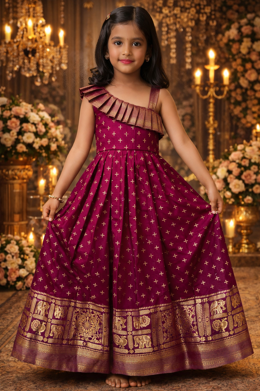 UV Royal Silks Maroon Soft Silk Zari Border Festival Wear Readymade Gown
