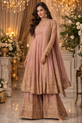 UV Royal Silks Dusty Rose Georgette Sequins Work Wedding Wear Readymade Palazzo Suit
