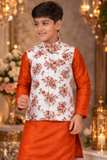 Orange Cotton Digital Printed Wedding Wear Readymade Boys Waist Coat | UV Royal Silks