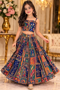 Multi Color Mun Mun Silk Printed Work Festival Wear Readymade Kids Lehenga Choli | UV Royal Silks