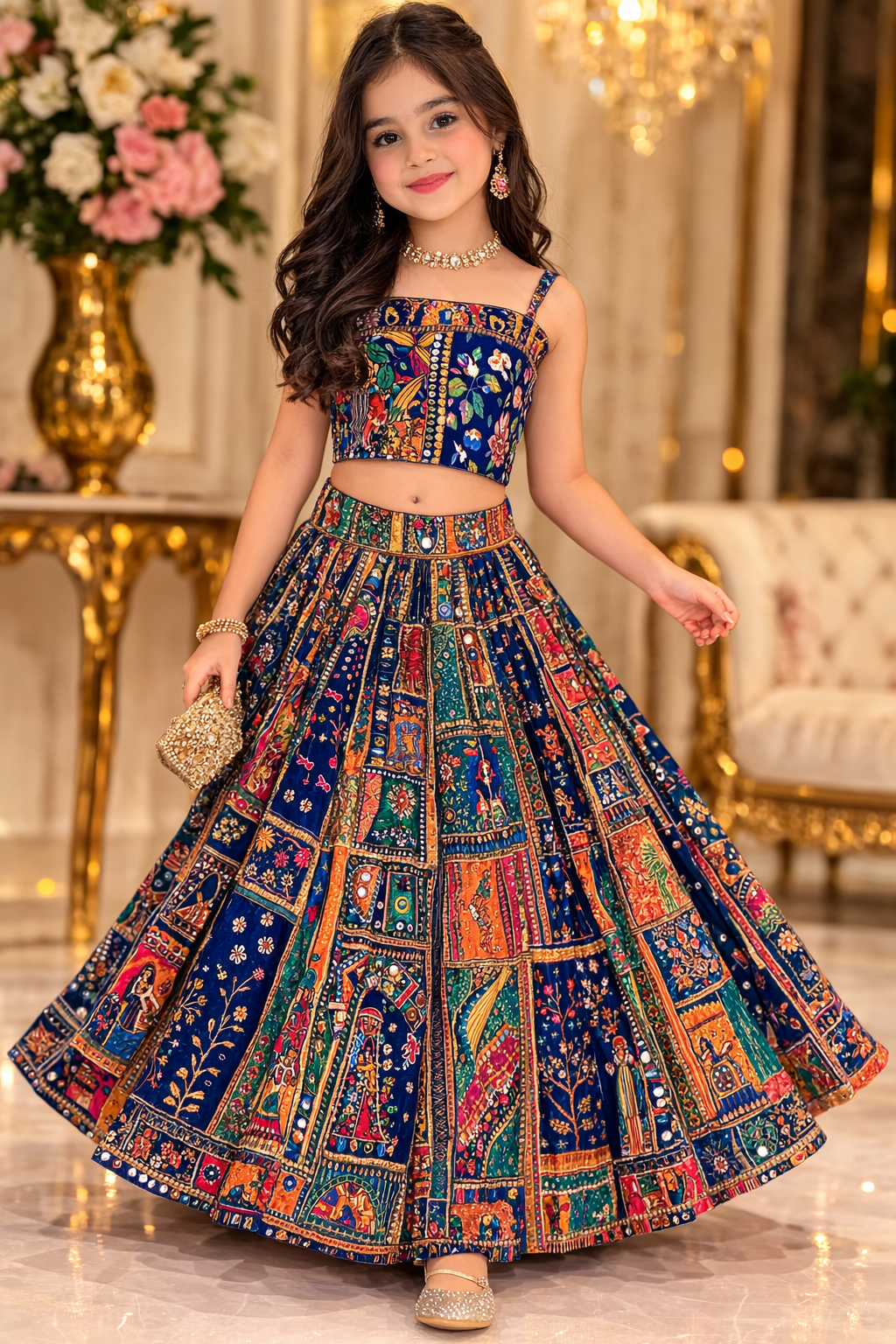 Multi Color Mun Mun Silk Printed Work Festival Wear Readymade Kids Lehenga Choli | UV Royal Silks