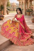 Mustard Silk Jacquard Woven & Embroidered Lehenga Choli with Diamond Work | UV Royal Silks