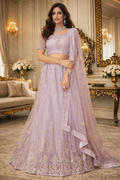 UV Royal Silks Lavender Net Lehenga Choli with Thread Embroidery, Mirror & Zarkan Work