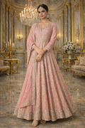 UV Royal Silks Baby Pink Chinon Silk Embroidery Work Wedding Wear Readymade Anarkali Suit