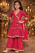 Hot Pink Cotton Printed Work Festival Wear Readymade Kids Sharara Suit | UV Royal Silks