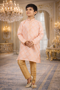 UV Royal Silks Orange Weaving Jacquard Silk Kids Kurta Pajama – Traditional Wear