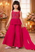 UV Royal Silks Hot Pink Butter Crepe Embroidery Work Party Wear Readymade Palazzo Suit