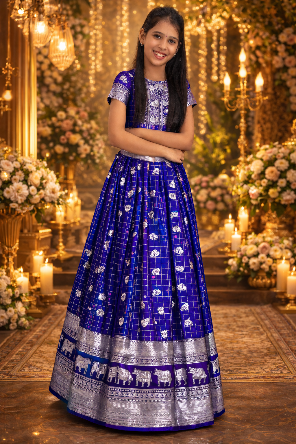 Royal Blue Soft Silk Printed Work Festival Wear Readymade Lehenga Choli | UV Royal Silks