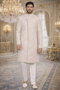 UV Royals Off White Embroidered Sherwani Set Wedding & Festive Wear for Men