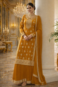 UV Royal Silks Yellow Chinon Sequins Work Wedding Wear Readymade Palazzo Suit