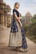 UV Royal Silks Blue Banarasi Silk Jacquard Woven Saree with Designer Blouse