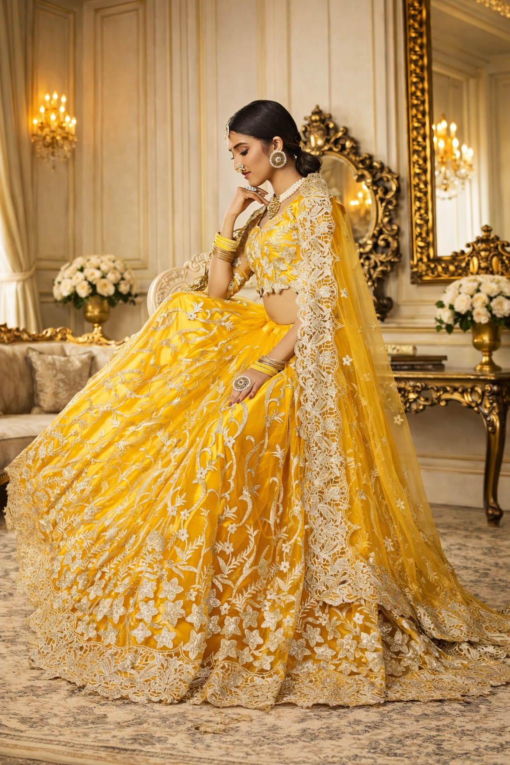 UV Royal Silks  Net Lehenga Choli with Heavy Sequence, Zari & Badla Embroidery